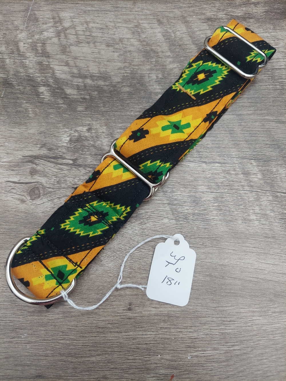 Custom Martingale Dog Collar 1.5" Southwestern Tribal Gold Green Greyhound 18"